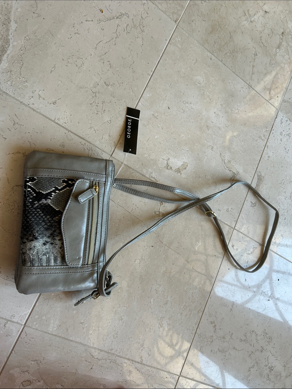 George Gray Crossbody Bag with Snake-Print Panel